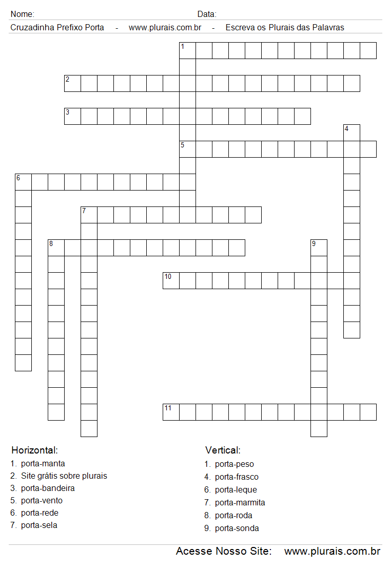 Cruzadinha Com Palavras Compostas Com o Prefixo Porta.