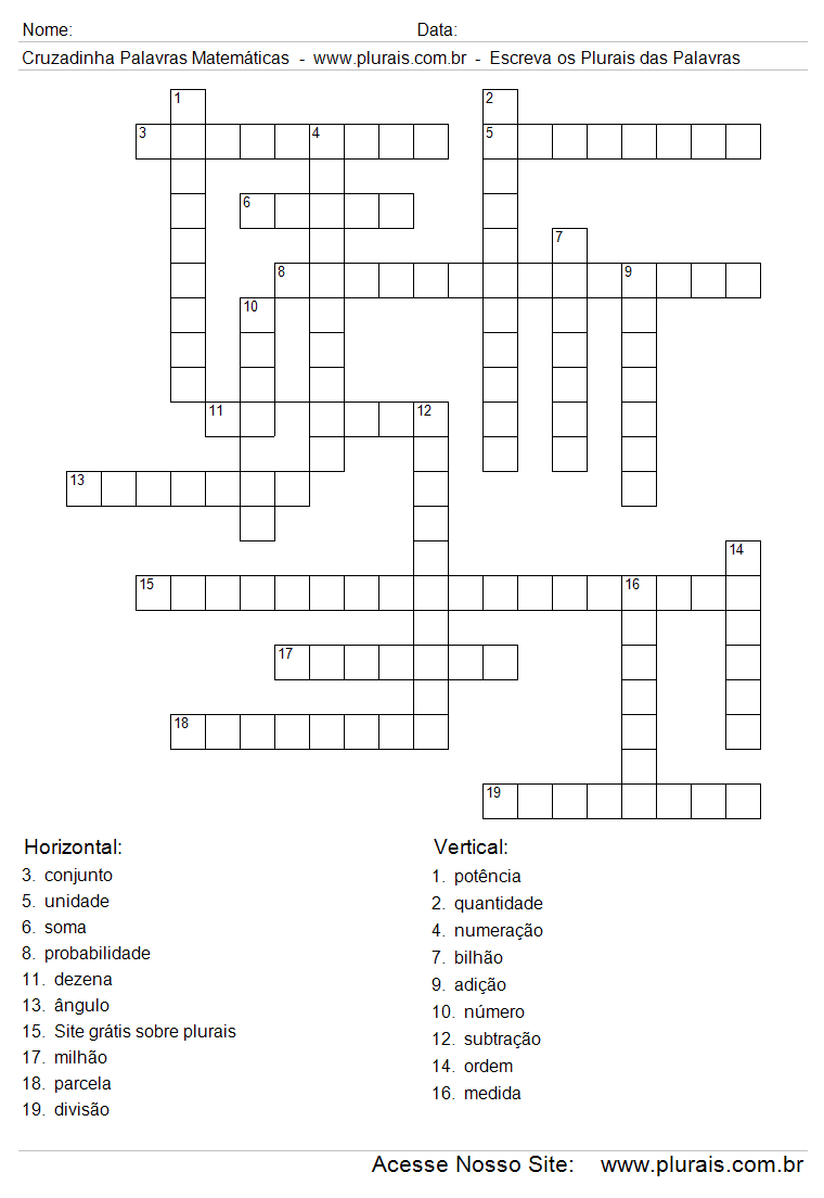 Cruzadinha de Matemática com Multiplicação e Divisão