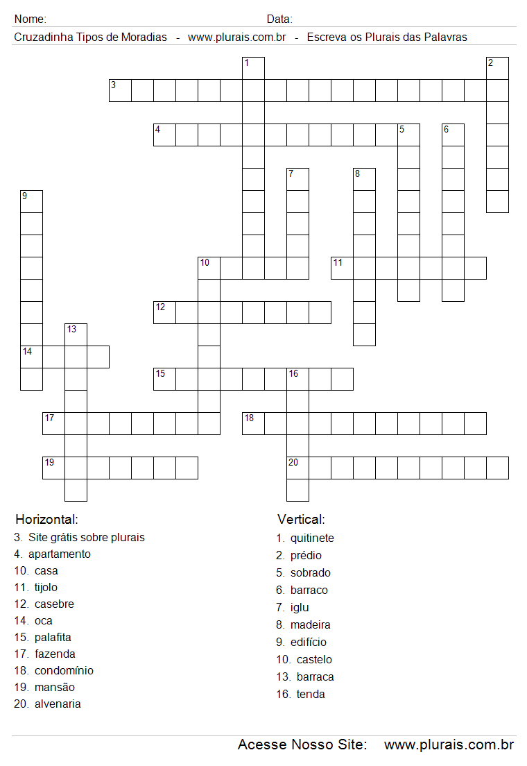 Cruzadinha Com Tipos de Moradias