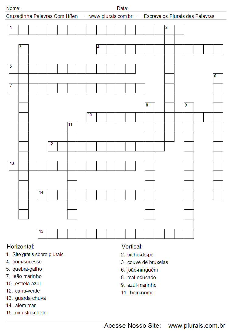 Cruzadinha Plurais de Palavras Com Hífen